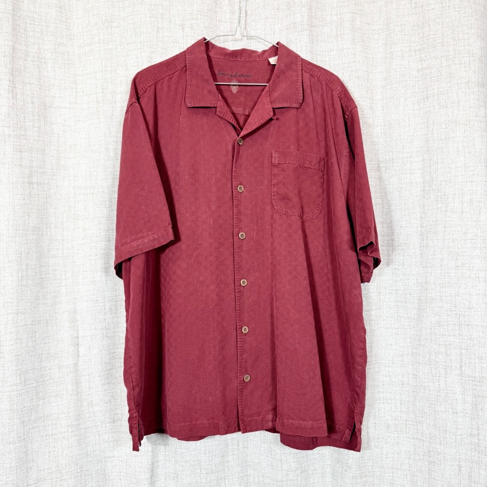 Tommy Bahama Silk Button Down Shirt Sz XL Burgundy Textured Minimalist Resort